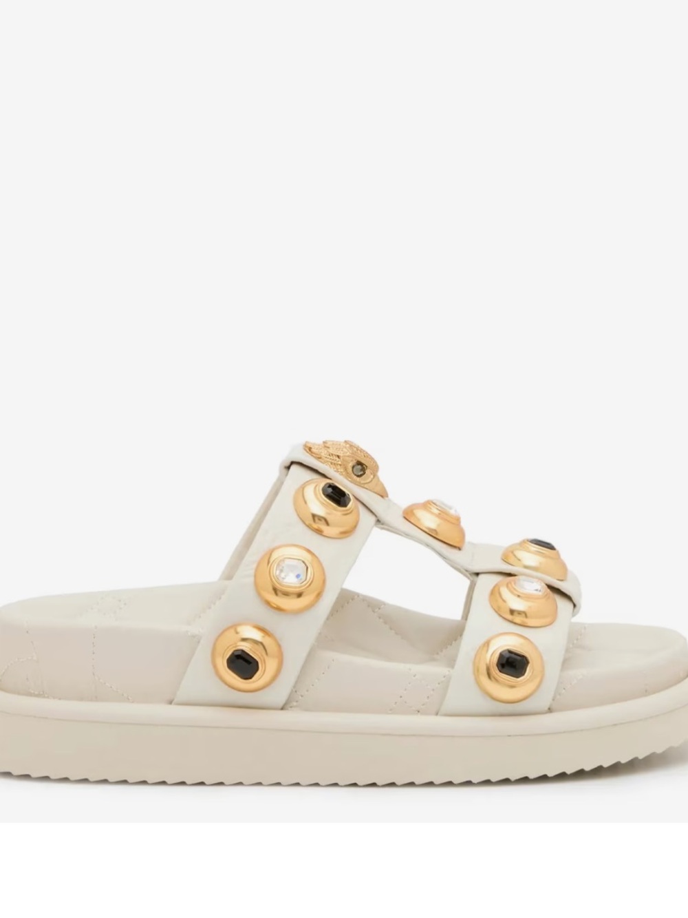 Kurt Geiger Orson Cream Slide Sandals with Gold Jewel Studs - Picture 4 of 8